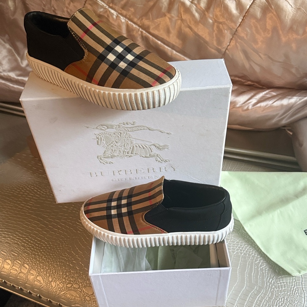 Kids Burberry Checkered Canvas Slip-Ons